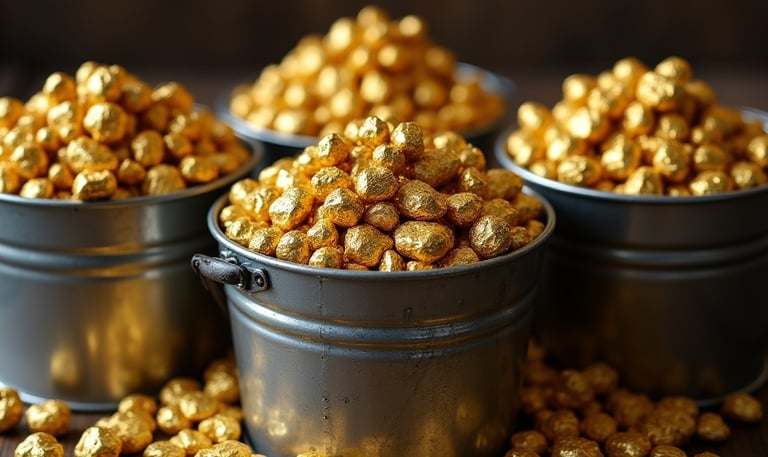a bunch of gold filled with golden foil foil