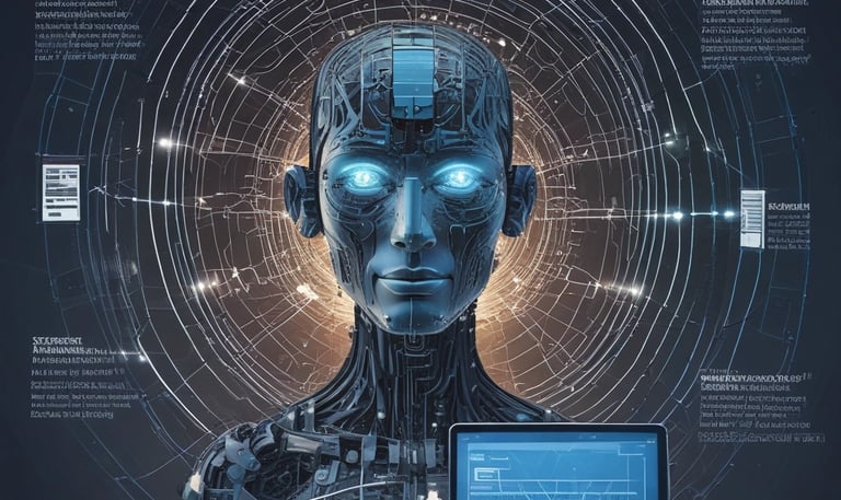A digital illustration featuring a smartphone floating above a hexagonal platform, with gears and digital elements surrounding it. The screen displays a chatbot interface with various colored speech bubbles. The background is a solid light blue, emphasizing the technological theme. The text 'chatGPT' is displayed in 3D lettering on the right side.