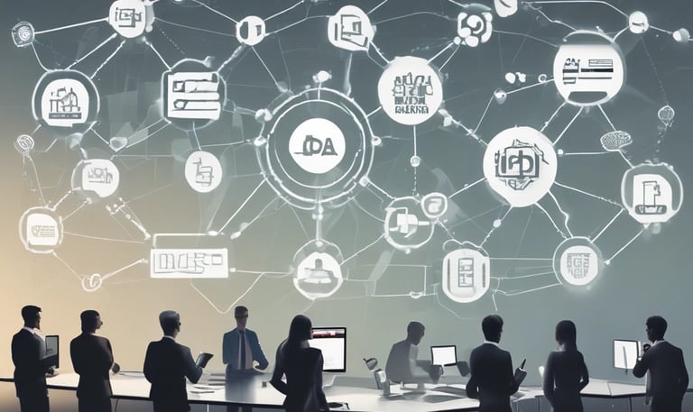 A modern workspace showcasing a team collaborating on marketing strategies.