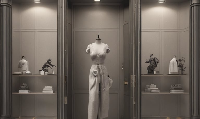 Elegant workspace with design sketches and material samples on a clean desk.