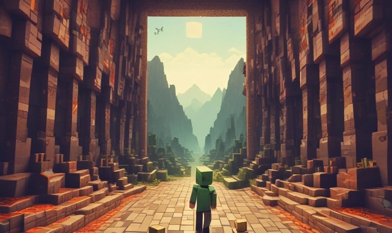 Screenshot of a colorful Minecraft fortress built by Operator Jim.