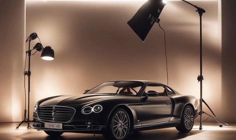 A cinematic photo shoot capturing a luxury product in dramatic lighting.