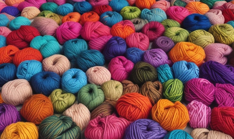 Close-up of a worker carefully sorting through bales of yarn waste under bright factory lights.
