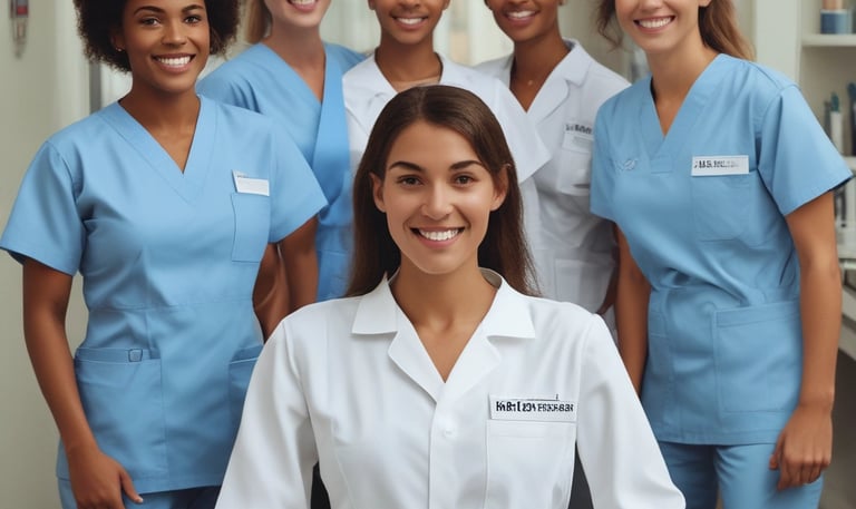 A friendly nurse warmly greeting a patient in a bright hospital room.