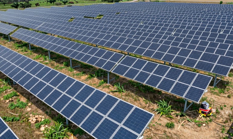 Technicians installing solar panels on a residential rooftop under clear sunny skies