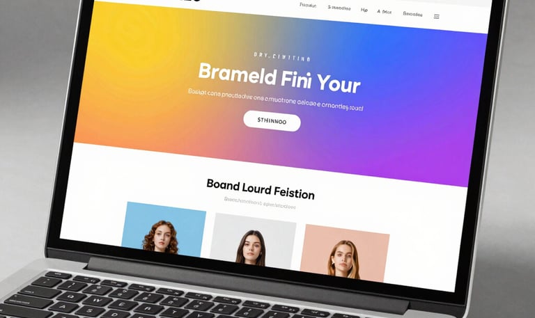 A vibrant laptop screen displaying a modern, clean website design with bright colors.