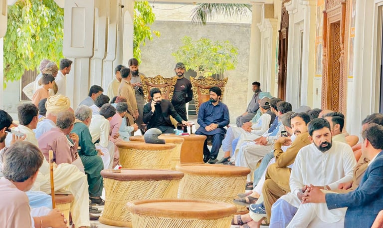 Saqib Khan Chadhar at his residence to solve community problems in his local area chiniot