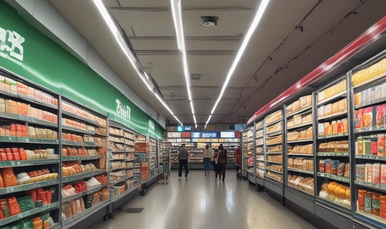 A warehouse worker stacking fresh FMCG products on pallets ready for distribution.