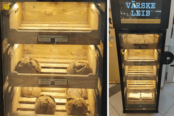 Išmanusis kepinių automatas Taline su šviežiais kruasanais ir duonos gaminiais