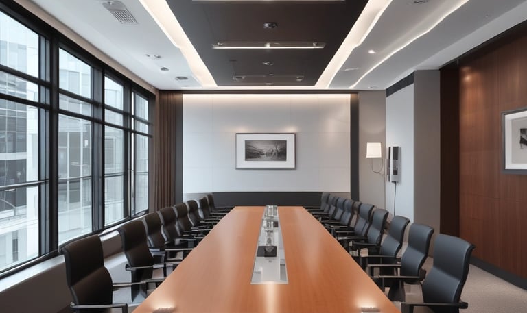 sala de juntas con ventana a la calle sin personas