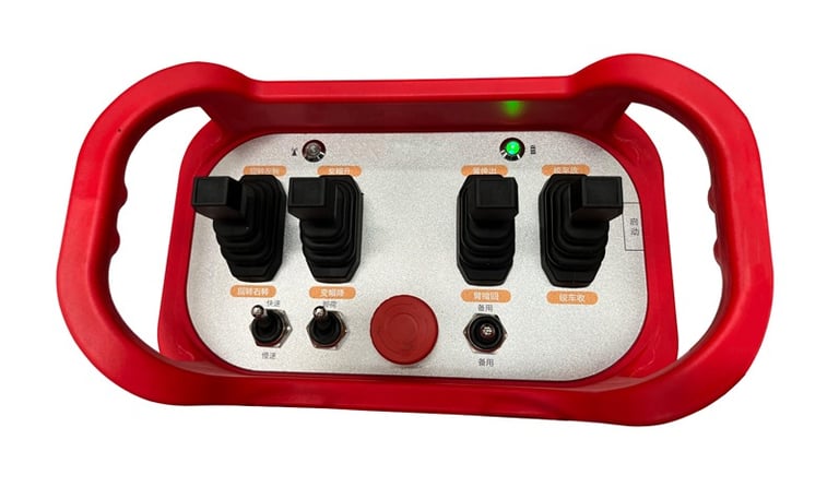 Loader crane Wireless Remote Control in red and black color scheme, equipped with four buttons.