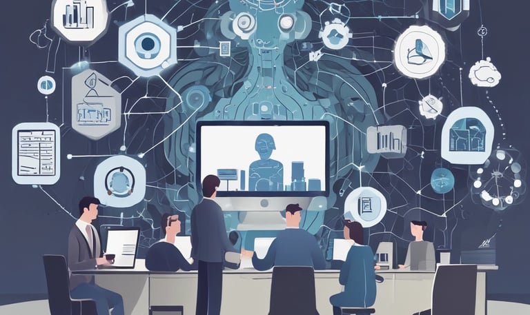 A digital rendering of an electronic circuit board, with a central black chip featuring the text 'CHAT GPT' and 'Open AI' in gradient colors. The background consists of a pattern of interconnected triangular plates, illuminated with a blue and purple glow, adding a futuristic feel.