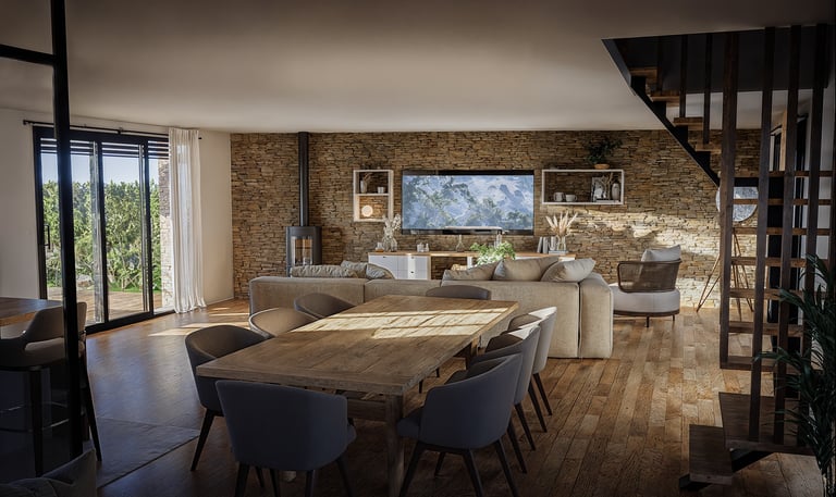 Rendu 3D salle à manger rustique et moderne – BenRaff Studio