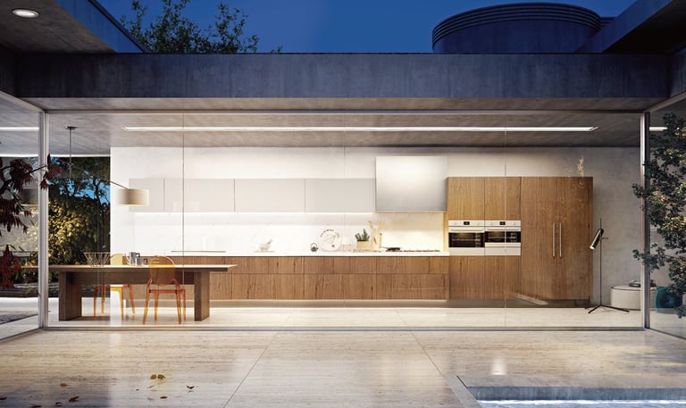 Open-concept kitchen with large island and Italian design