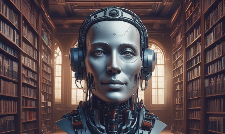 Large blue letters 'AI' stand prominently on a surface covered with a pattern of hexagonal shapes. Dark swirling lines intersect around the letters, creating a sense of motion and complexity. The background has a metallic sheen with a futuristic, digital style.