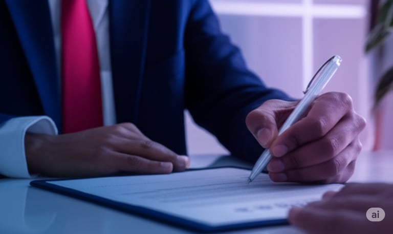 a man in a suit and tie is writing on a paper