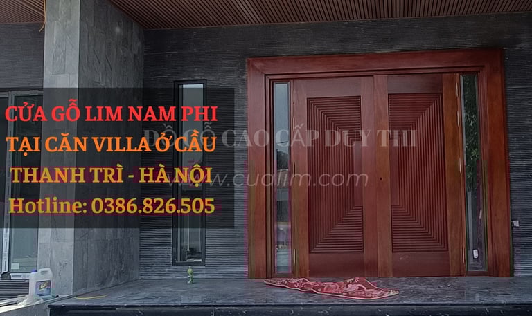 cửa gỗ lim nam phi cao cấp bàn giao tại căn villa ở cầu thanh trì hà nội