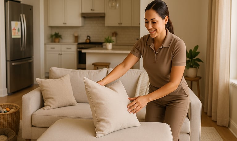 Professional house cleaning service by Dust Be Gone cleaning living room furniture in Scottsdale