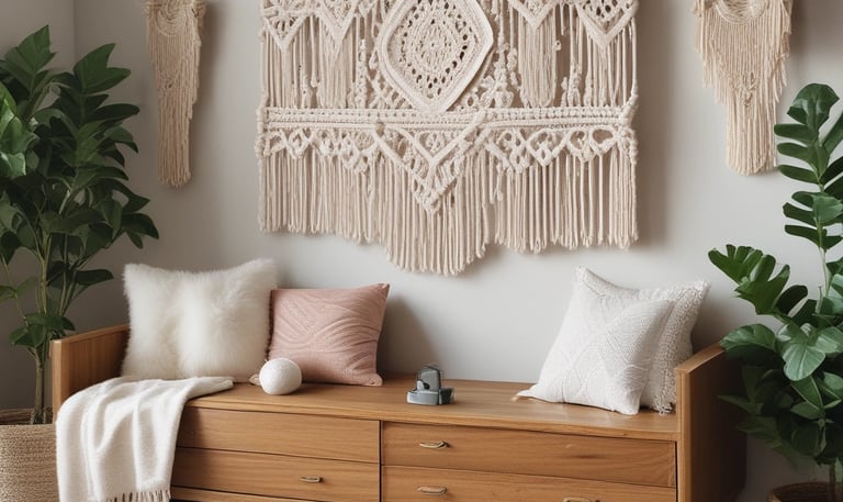 A decorative piece made of intertwined twigs and branches with the word 'Home' prominently displayed in white letters on top. The arrangement conveys a rustic and natural aesthetic, accented by textures of wood and subtle shadows.
