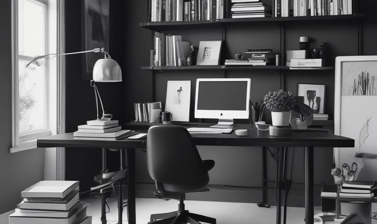 A modern workspace showcasing creative design tools and automation technology.