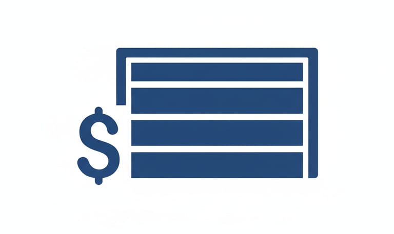 1 color graphic (blue) of a garage door and a "$" sign to represent the cost of a new garage door