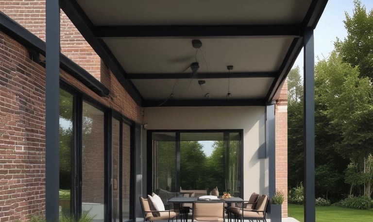 Sleek aluminum gate at the entrance of a French home