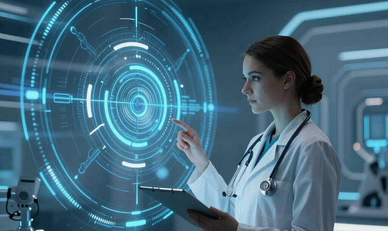 A construction site featuring a white Bobcat loader with red wheels unloading dirt into a black dump truck. In the foreground, there is a trench with visible pipes and several orange safety cones and bollards indicating a work zone. In the background, electrical power lines and a pylon are visible against a clear blue sky.