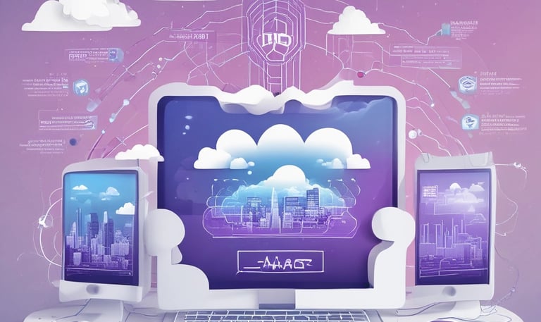 A modern cylindrical glass building with multiple floors is seen against a cloudy sky. The building features reflective windows that capture the light and clouds. There are signs of professional services companies at the top and the bottom sections supported by columns.