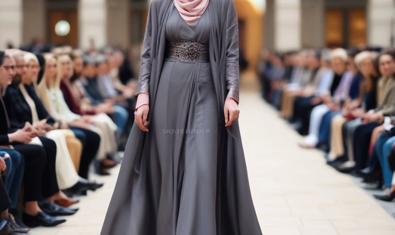 A group of people, predominantly women wearing red hijabs and dark clothing, are standing in a wooden hallway. One of them is interacting with a young child dressed in a red shirt. The background features wooden architecture and green foliage visible through an open area.