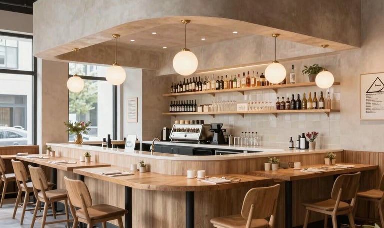 A cozy, warmly lit dining bar interior with attentive staff serving customers.