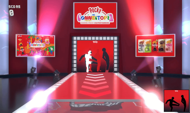 Digital game interface for Pocky Hole in the Wall showing silhouette matching mechanics