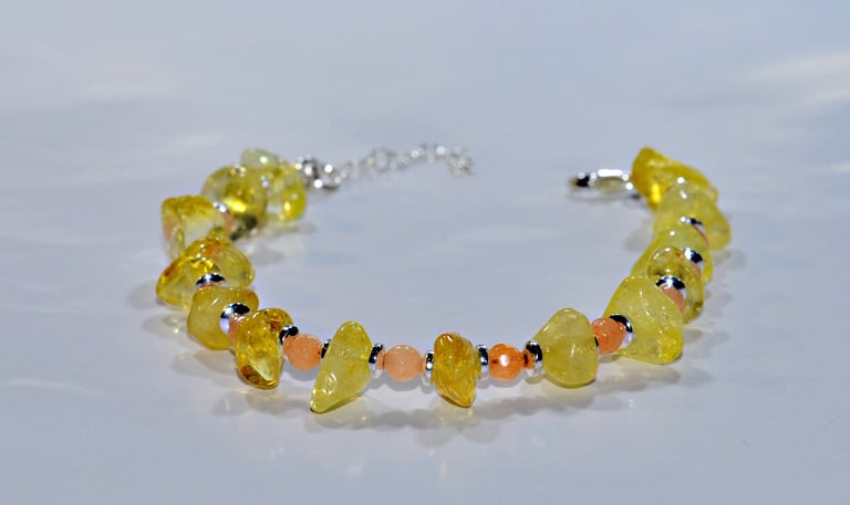 bracelet with lemon and jadeite, hematite elements, handmade, natural stones