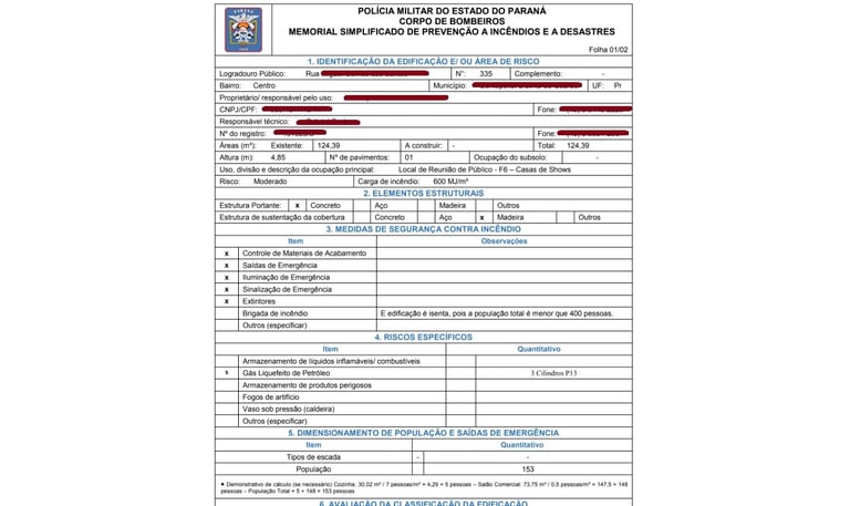 Memorial simplificado de prevenção à incêndios e a desastres