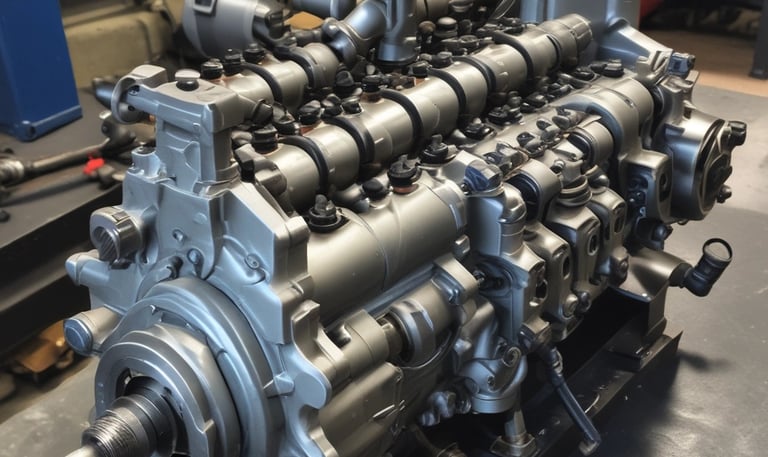 A lone diesel gas pump stands illuminated under two overhead lights against a dark blue evening sky. The area is surrounded by shadowy fields and trees in the distance, emphasizing the pump as the central focus.