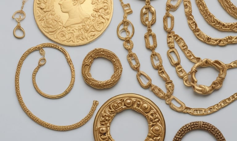 a collection of gold jewelry and jewelry