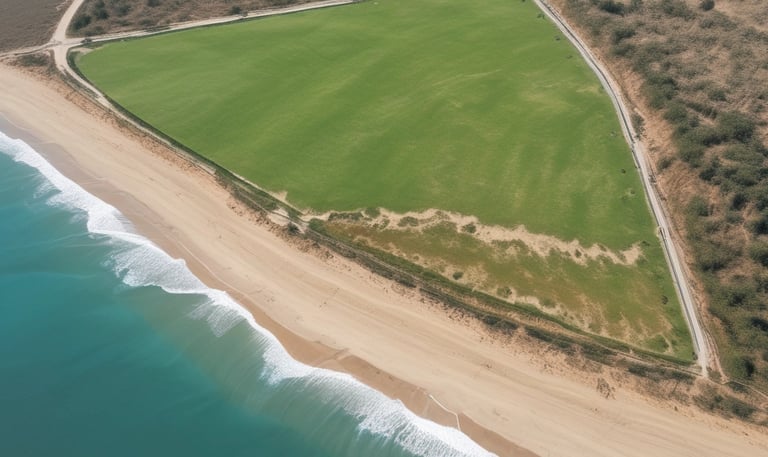 A weathered brick building facade features an artistic mural on its garage door, depicting a busy scene in greyscale. Vines grow over the white wall and the old wooden door in the center, providing a touch of greenery. An old, faded sign above the mural reads 'Real Estate.' The setting is illuminated by sunlight.