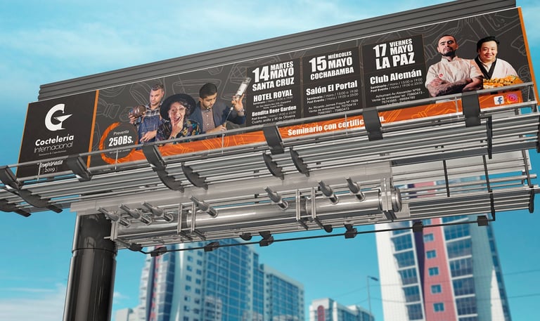 a billboard board with a billboard showing a variety of billboards