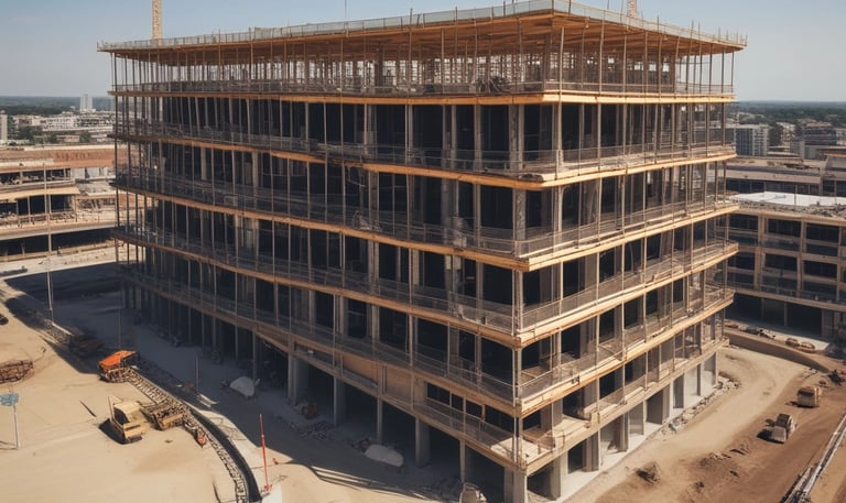 A real estate auction sign displaying the word 'SOLD' in bold red letters. The sign includes images of a home's interior featuring a living room with modern furniture, and it is set against the backdrop of trees and sky.
