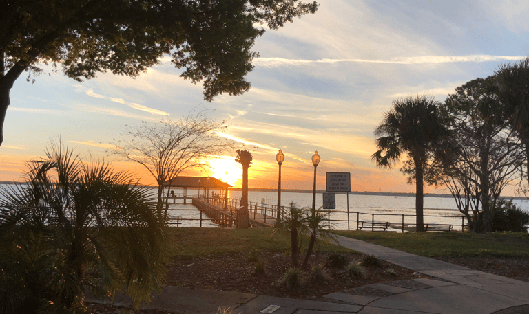 Sebring City Pier sunset view and palm trees