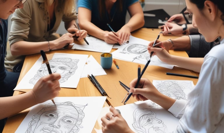 a group of children sitting at a table with paint