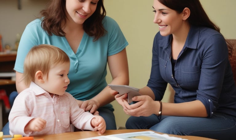 A therapist working with a child during a behavior modification session.