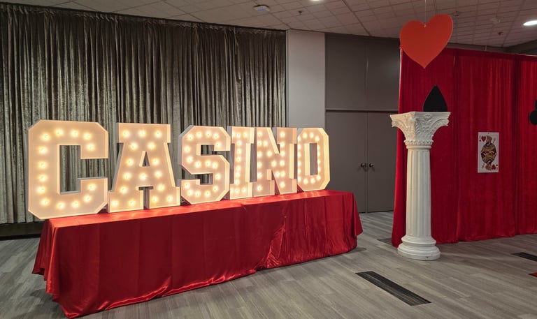marquee letters spelling out casino with casino decorations