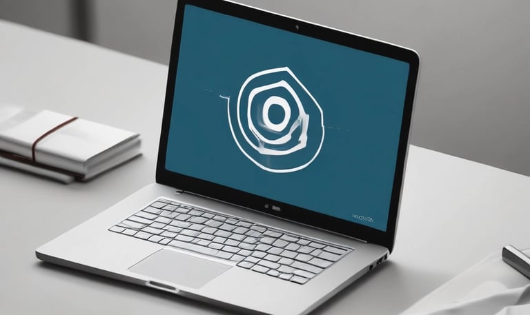 A hand holding a smartphone displaying an article about inspiring places, set in front of a laptop showing a design application with multiple mobile app screens. A water bottle, a small plant, and a cup of coffee are placed on the white desk.