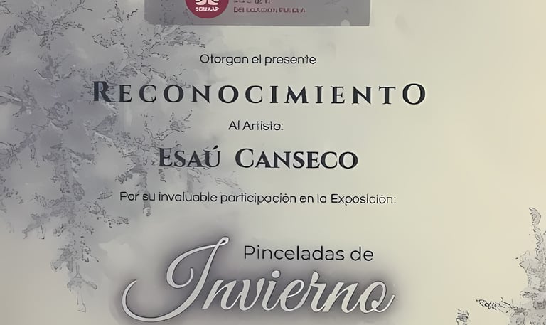 Reconocimiento a Tabuchi como artista invitado en la galería Azul Cobalto.