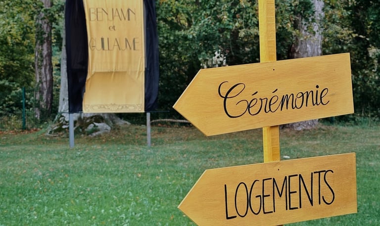 Panneau de bienvenue et panneau directionnels cérémonie et logements 