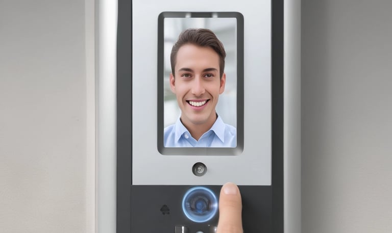 An image of a security alarm panel with blinking lights and buttons.