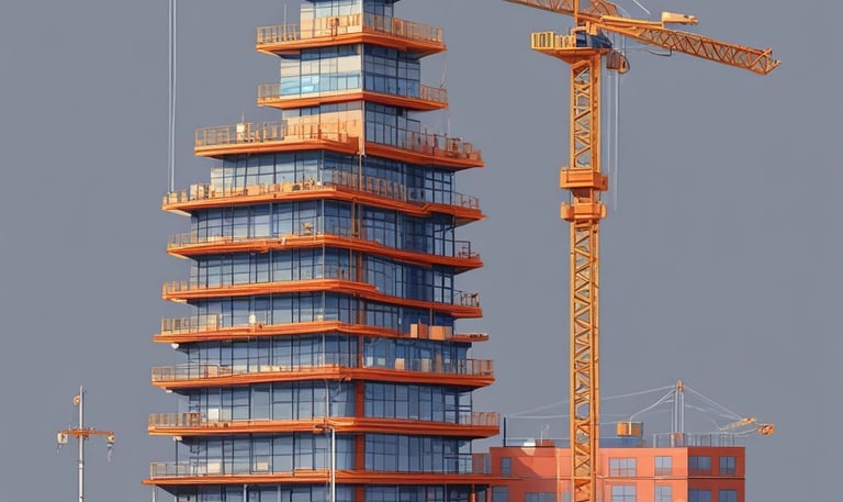 A large overhead crane is lifting a green shipping container in a busy port terminal. The crane is blue with red mechanical components, and the container is marked with the letters UASC. Numerous stacked shipping containers in various colors are visible in the background, showing organization and logistics.
