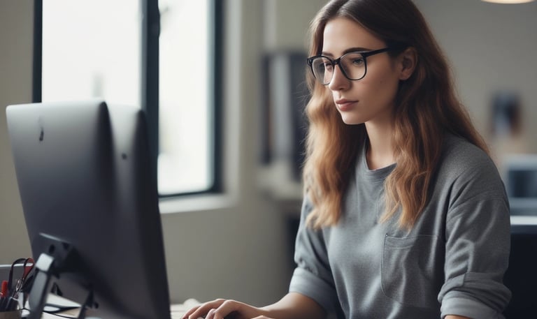 woman working at desktop computer