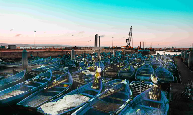 boats in essaouira port in morocco trip