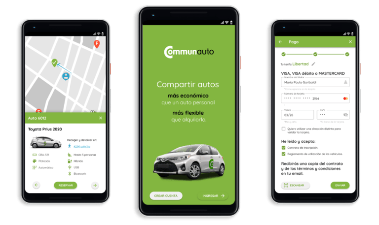 Three user interfaces from the Communauto app case study.